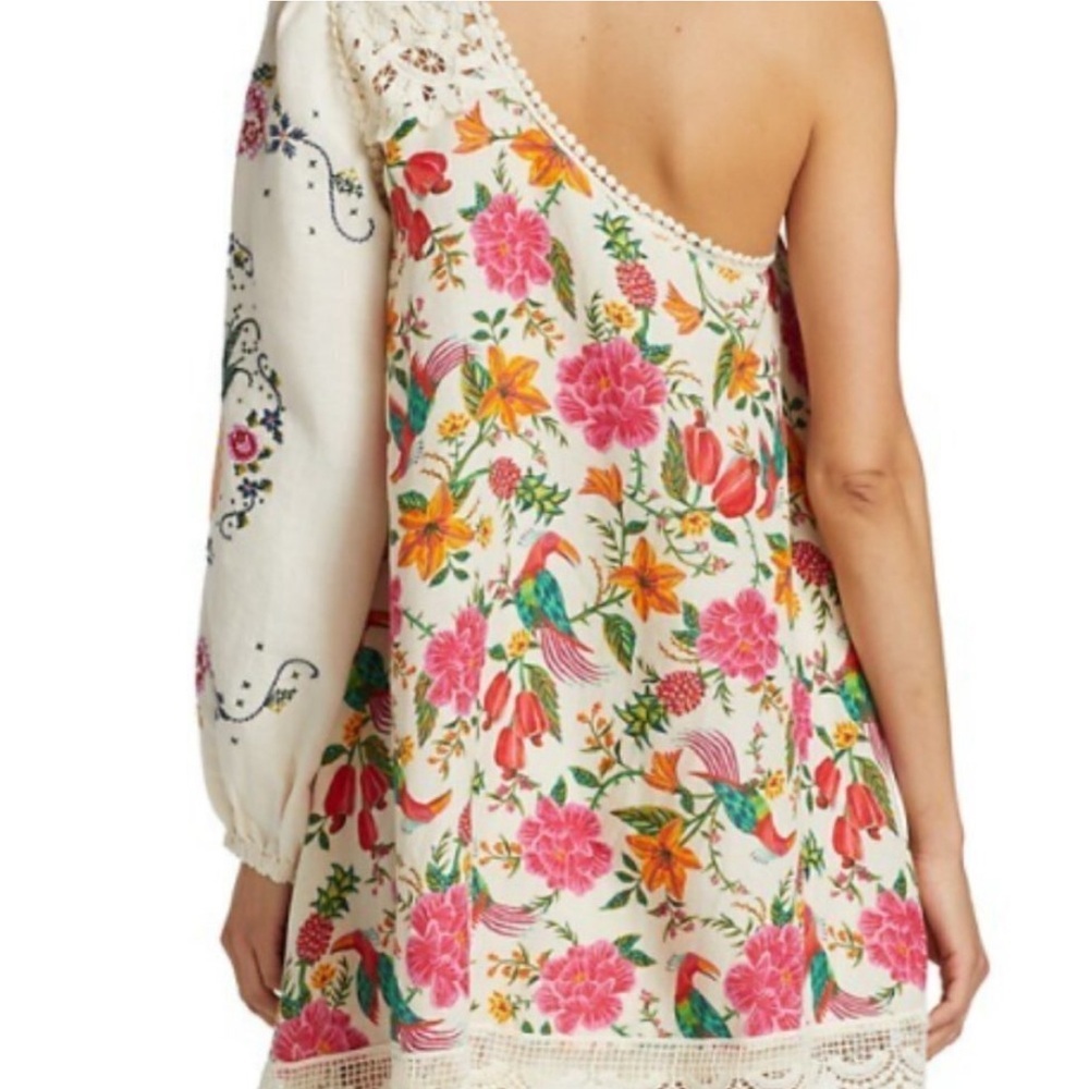 NWT FARM RIO Toucans Garden Flowy One Shoulder Embroidered Floral Dress Small - Picture 14 of 14